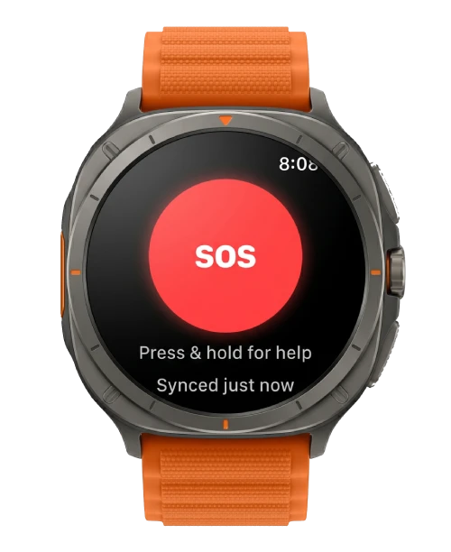 AssureOkay SOS feature on a Wear OS smartwatch