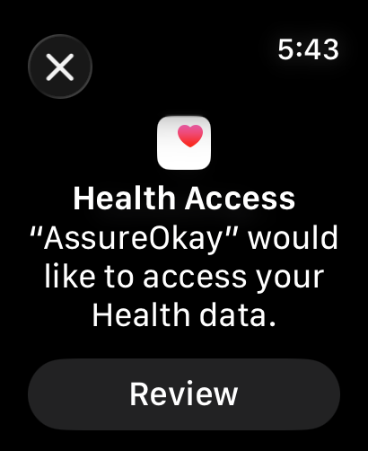 AssureOkay requesting Health access on Apple Watch