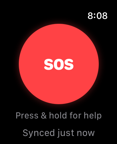 AssureOkay SOS button on Apple Watch. Press and hold for help.