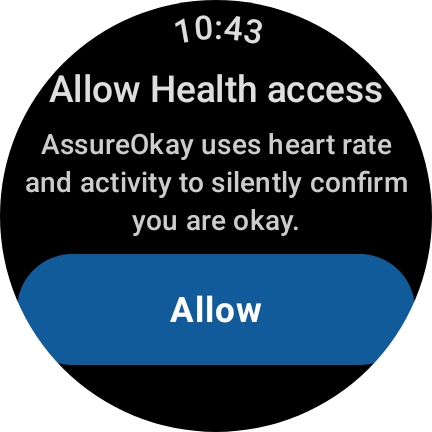 AssureOkay requesting Health access on a Wear OS watch