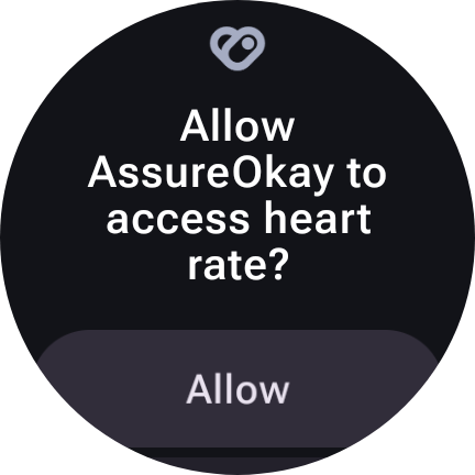Granting heart rate access to AssureOkay on a Wear OS watch